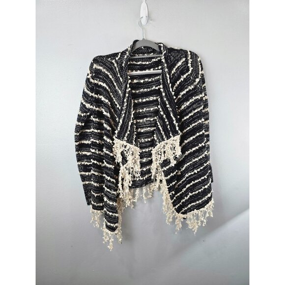 Le Fee Verte Cardigan Women's S Black White Popcorn Sweater Anthropologie Fringe - Picture 1 of 11